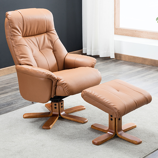 Dox Plush Swivel Recliner Chair And Footstool In Tan_2