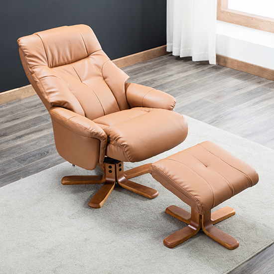 Dox Plush Swivel Recliner Chair And Footstool In Tan_4