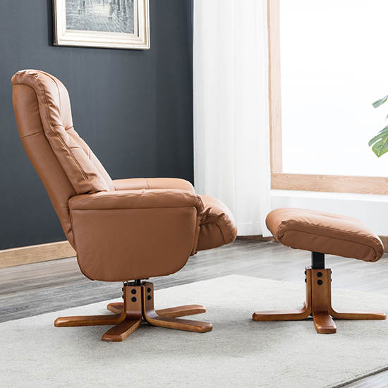 Dox Plush Swivel Recliner Chair And Footstool In Tan_6