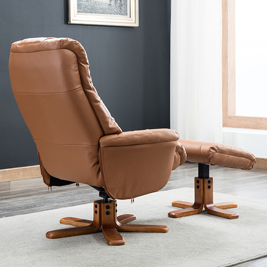 Dox Plush Swivel Recliner Chair And Footstool In Tan_7