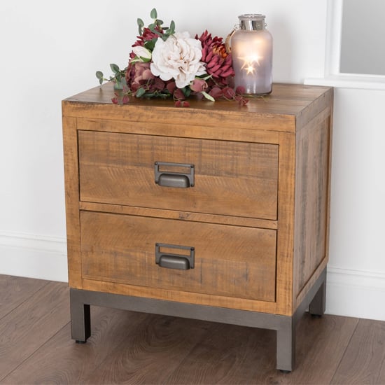 Read more about Drafint wooden bedside cabinet in pine with 2 drawers