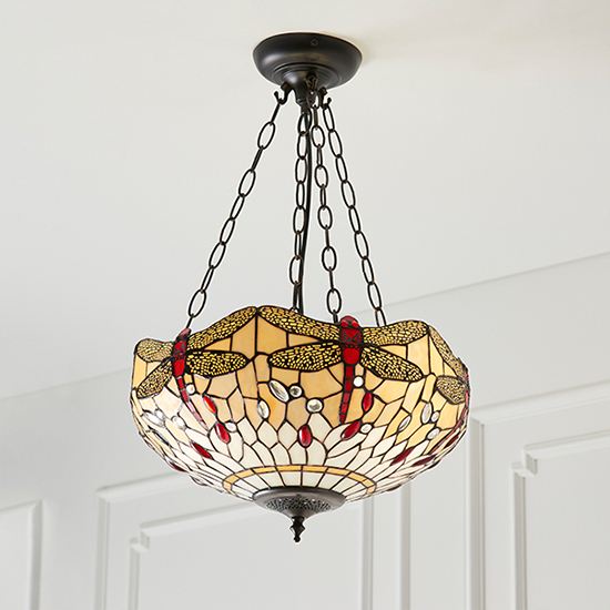 Dragonfly Beige 3 Lights Medium Inverted Pendant Light In Bronze