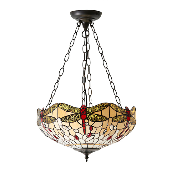 Dragonfly Beige 3 Lights Medium Inverted Pendant Light In Bronze