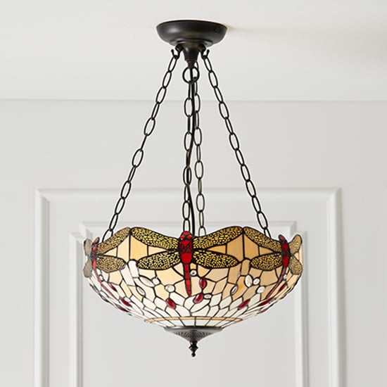 Product photograph of Dragonfly Beige 3 Lights Medium Inverted Pendant Light In Bronze from Furniture in Fashion