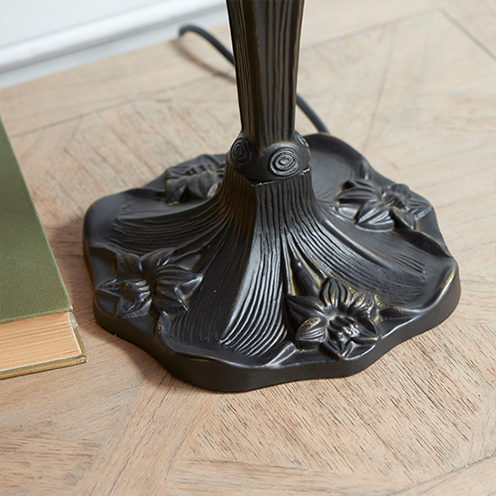 Dragonfly Beige Medium Tiffany Glass Table Lamp In Dark Bronze