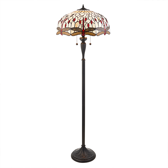 Dragonfly Beige Tiffany Glass Floor Lamp In Dark Bronze