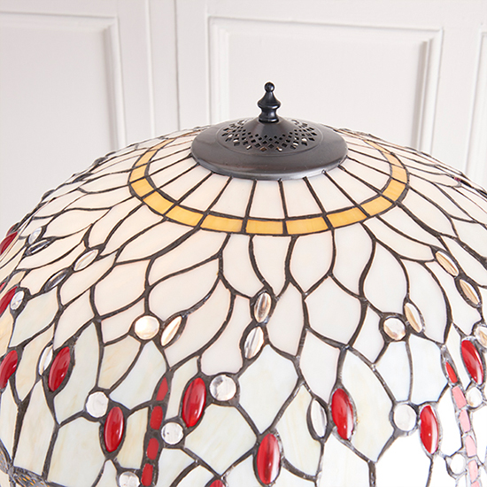Dragonfly Beige Tiffany Glass Floor Lamp In Dark Bronze