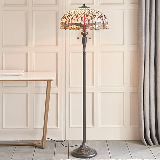 Read more about Dragonfly beige tiffany glass floor lamp in dark bronze