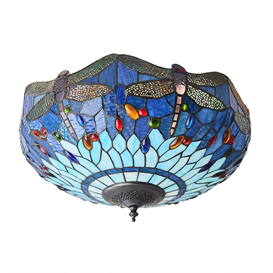 Dragonfly Blue 2 Lights Medium Ceiling Light In Dark Bronze