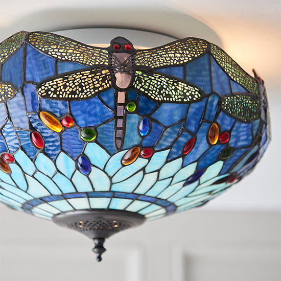 Dragonfly Blue 2 Lights Medium Ceiling Light In Dark Bronze