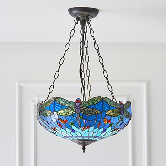 Photo of Dragonfly blue 3 lights medium inverted pendant light in bronze