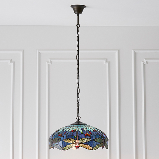 Product photograph of Dragonfly Blue 3 Lights Medium Pendant Light In Dark Bronze from Furniture in Fashion