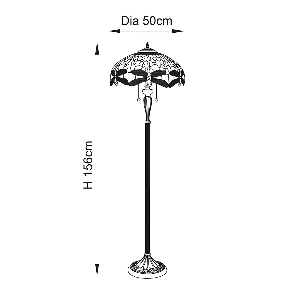 Dragonfly Blue Tiffany Glass Shade Floor Lamp In Satin Black
