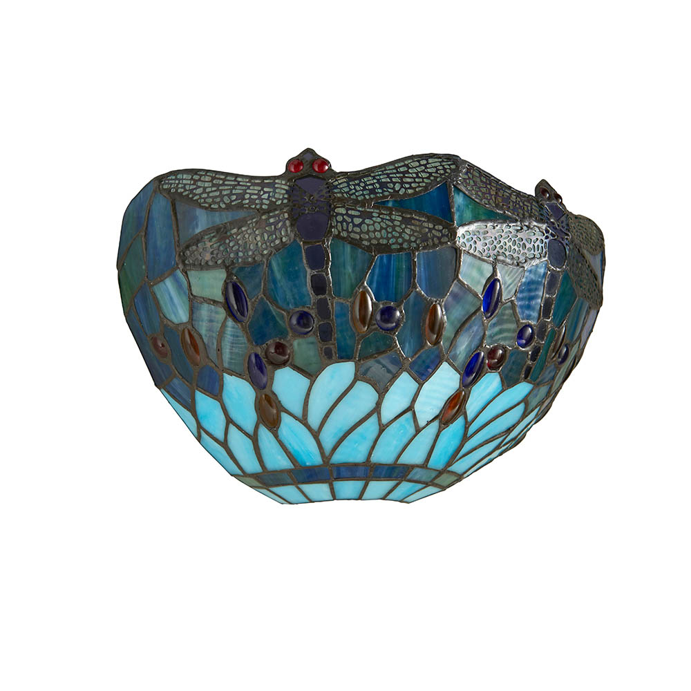 Dragonfly Blue Tiffany Glass Shade Wall Light In Matt Black