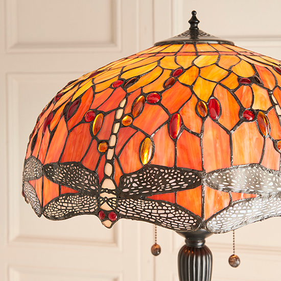 Dragonfly Flame Tiffany Glass Floor Lamp In Dark Bronze