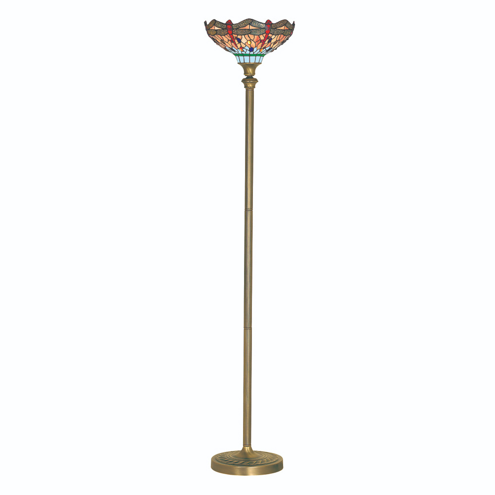 Read more about Dragonfly stained glass floor lamp in antique brass