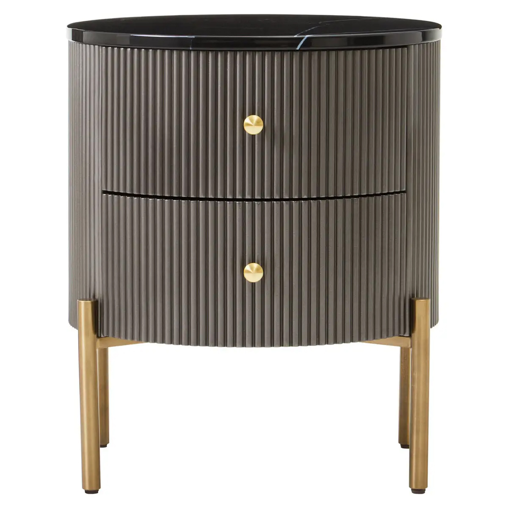 Draper Wooden Bedside Cabinet In Grey And Black Marble Effect