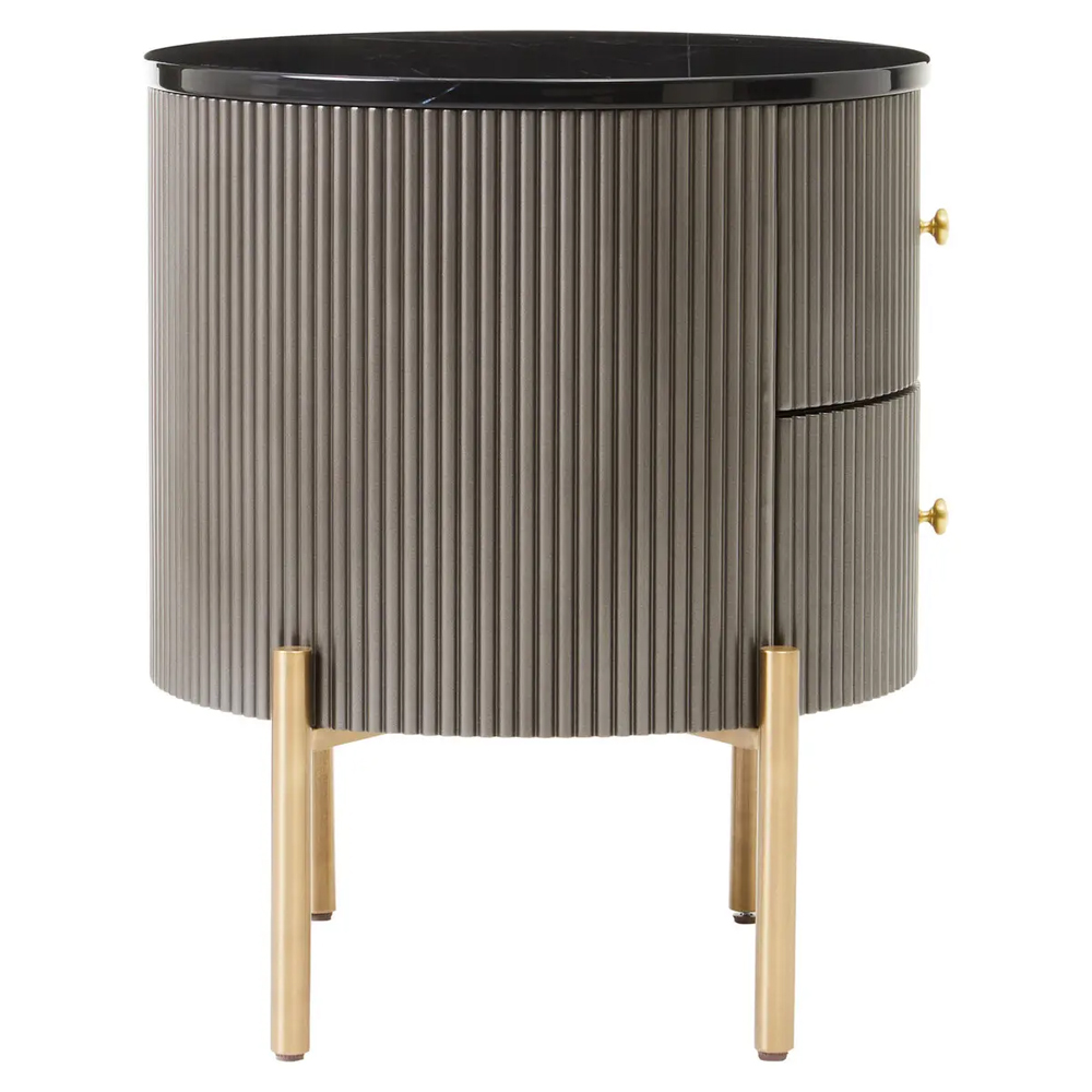 Draper Wooden Bedside Cabinet In Grey And Black Marble Effect