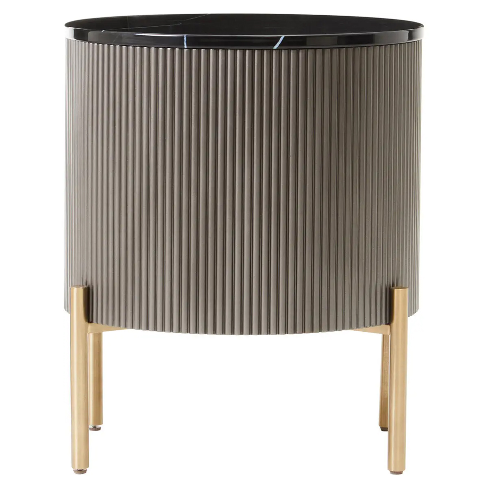 Draper Wooden Bedside Cabinet In Grey And Black Marble Effect