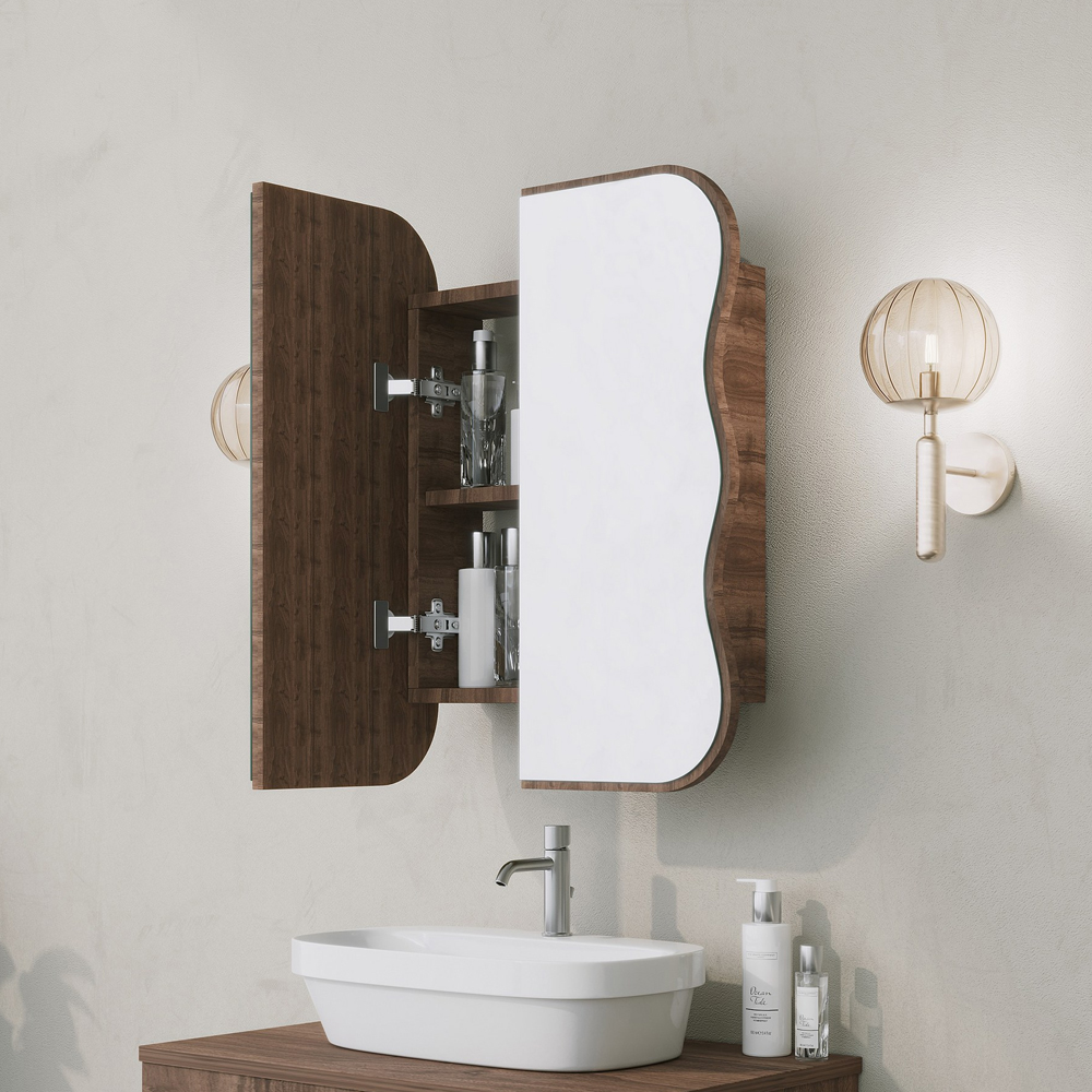 Dream Wooden Bathroom Mirror Cabinet in Walnut