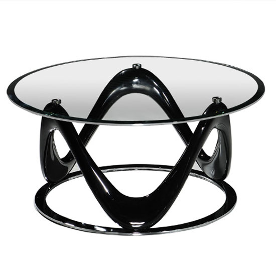 Read more about Drift glass round coffee table in black high gloss and chrome