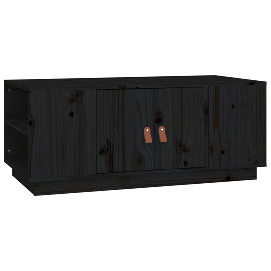 Drika Pinewood Coffee Table With 2 Doors And Shelves In Black
