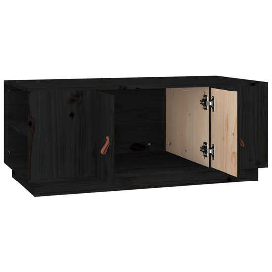 Drika Pinewood Coffee Table With 2 Doors And Shelves In Black