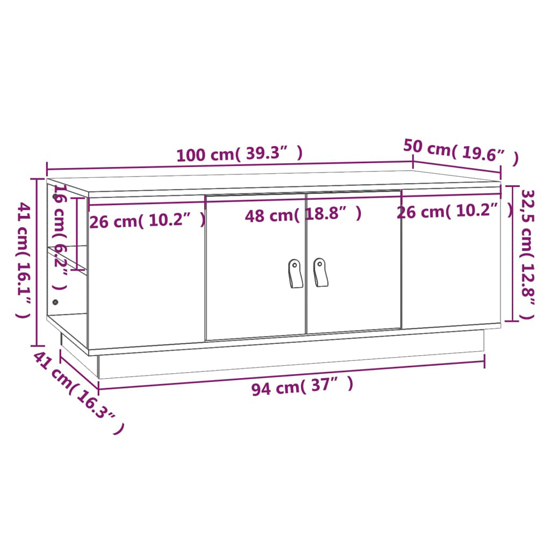 Drika Pinewood Coffee Table With 2 Doors And Shelves In Black