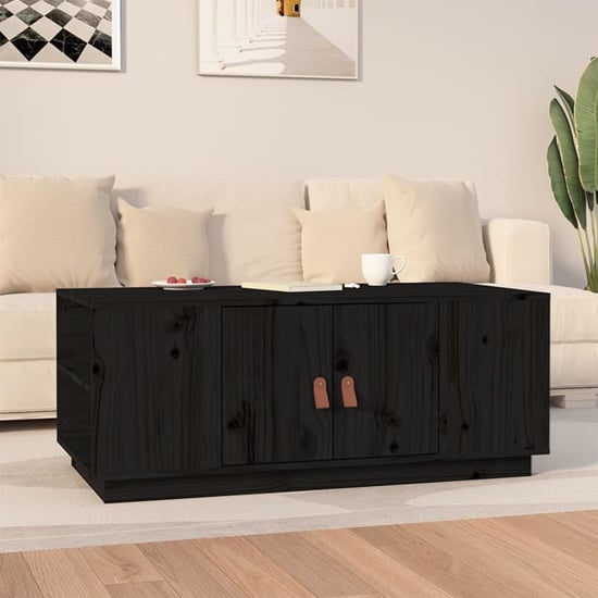 Read more about Drika pinewood coffee table with 2 doors and shelves in black