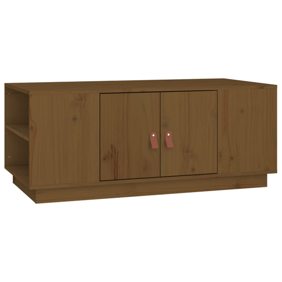 Drika Pinewood Coffee Table With 2 Doors And Shelves In Brown