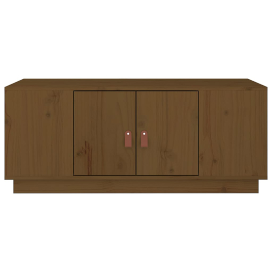 Drika Pinewood Coffee Table With 2 Doors And Shelves In Brown