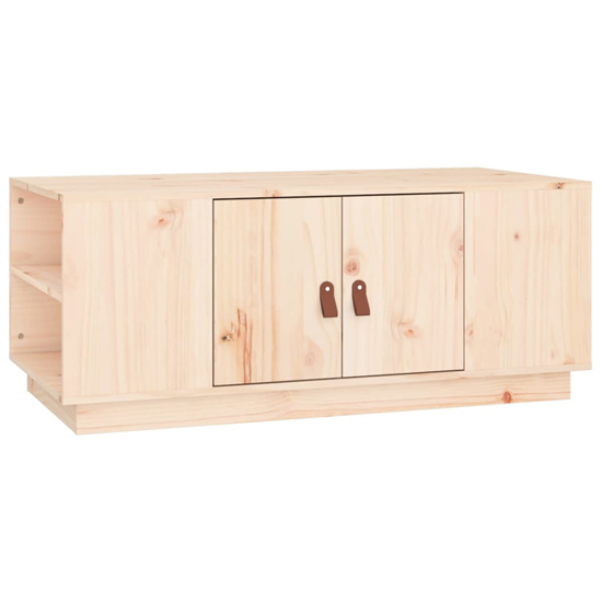 Drika Pinewood Coffee Table With 2 Doors And Shelves In Natural
