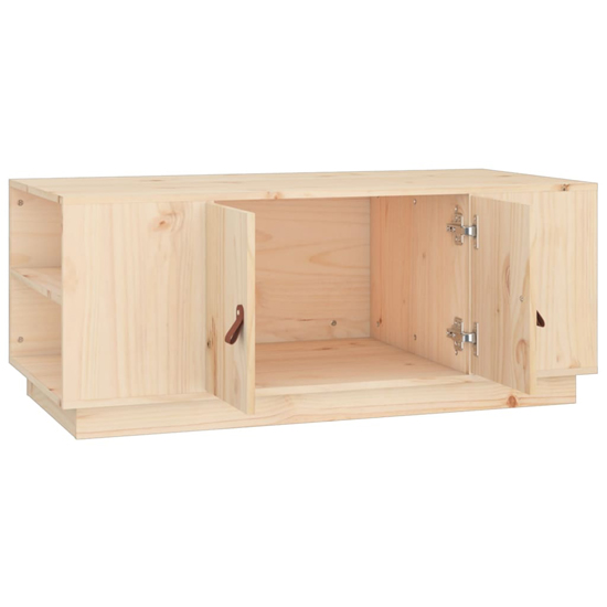 Drika Pinewood Coffee Table With 2 Doors And Shelves In Natural