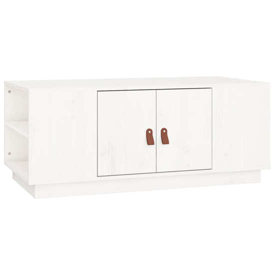 Drika Pinewood Coffee Table With 2 Doors And Shelves In White