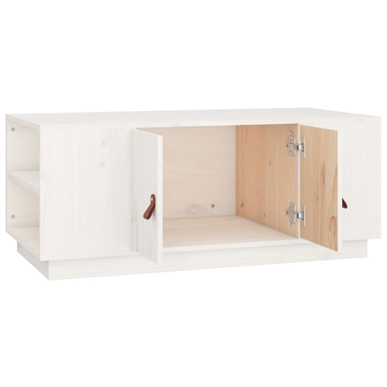 Drika Pinewood Coffee Table With 2 Doors And Shelves In White