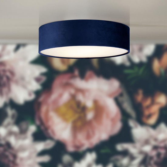 Read more about Drum 2 lights flush ceiling light with blue velvet shade