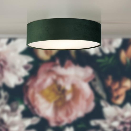 Read more about Drum 2 lights flush ceiling light with green velvet shade