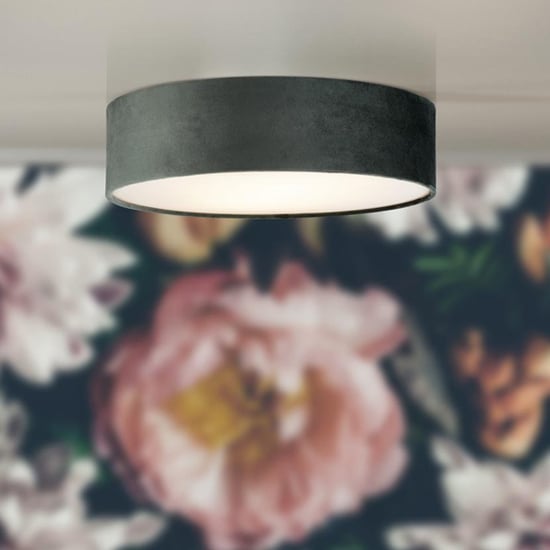 Product photograph of Drum 2 Lights Flush Ceiling Light With Grey Velvet Shade from Furniture in Fashion