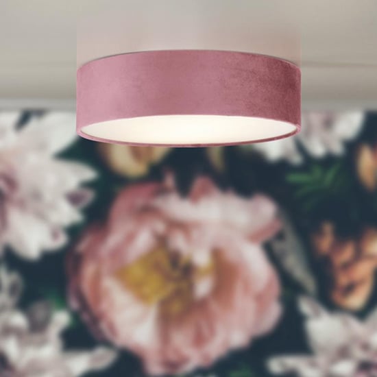 Photo of Drum 2 lights flush ceiling light with pink velvet shade