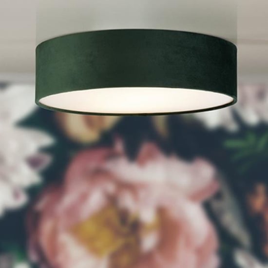 Read more about Drum 3 lights flush ceiling light with green velvet shade