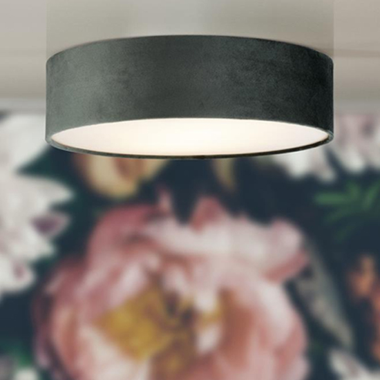 Product photograph of Drum 3 Lights Flush Ceiling Light With Grey Velvet Shade from Furniture in Fashion