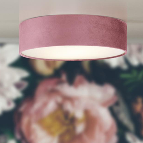 Product photograph of Drum 3 Lights Flush Ceiling Light With Pink Velvet Shade from Furniture in Fashion