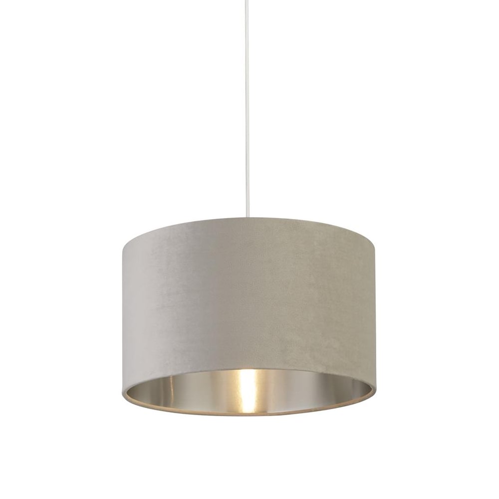 Read more about Drum light grey velvet pendant light large with inner silver