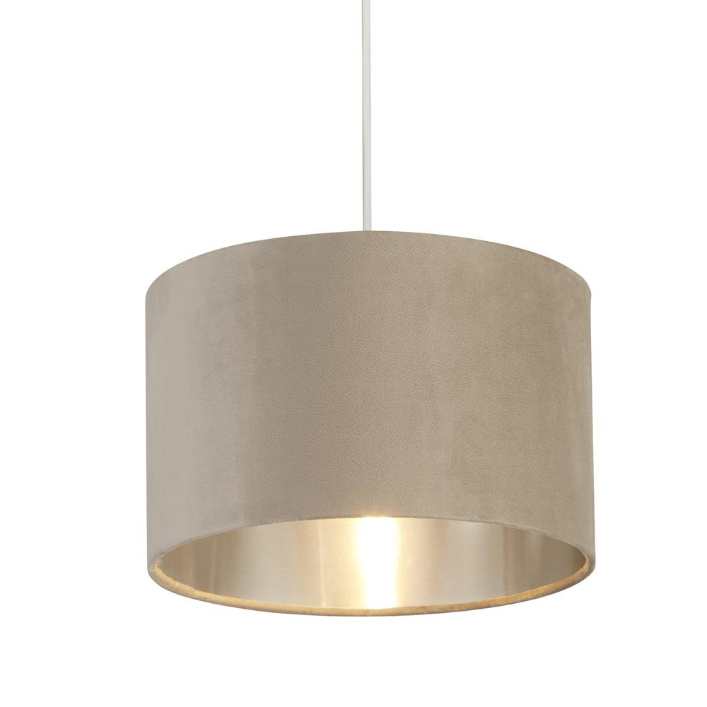 Read more about Drum taupe velvet pendant light small with inner silver