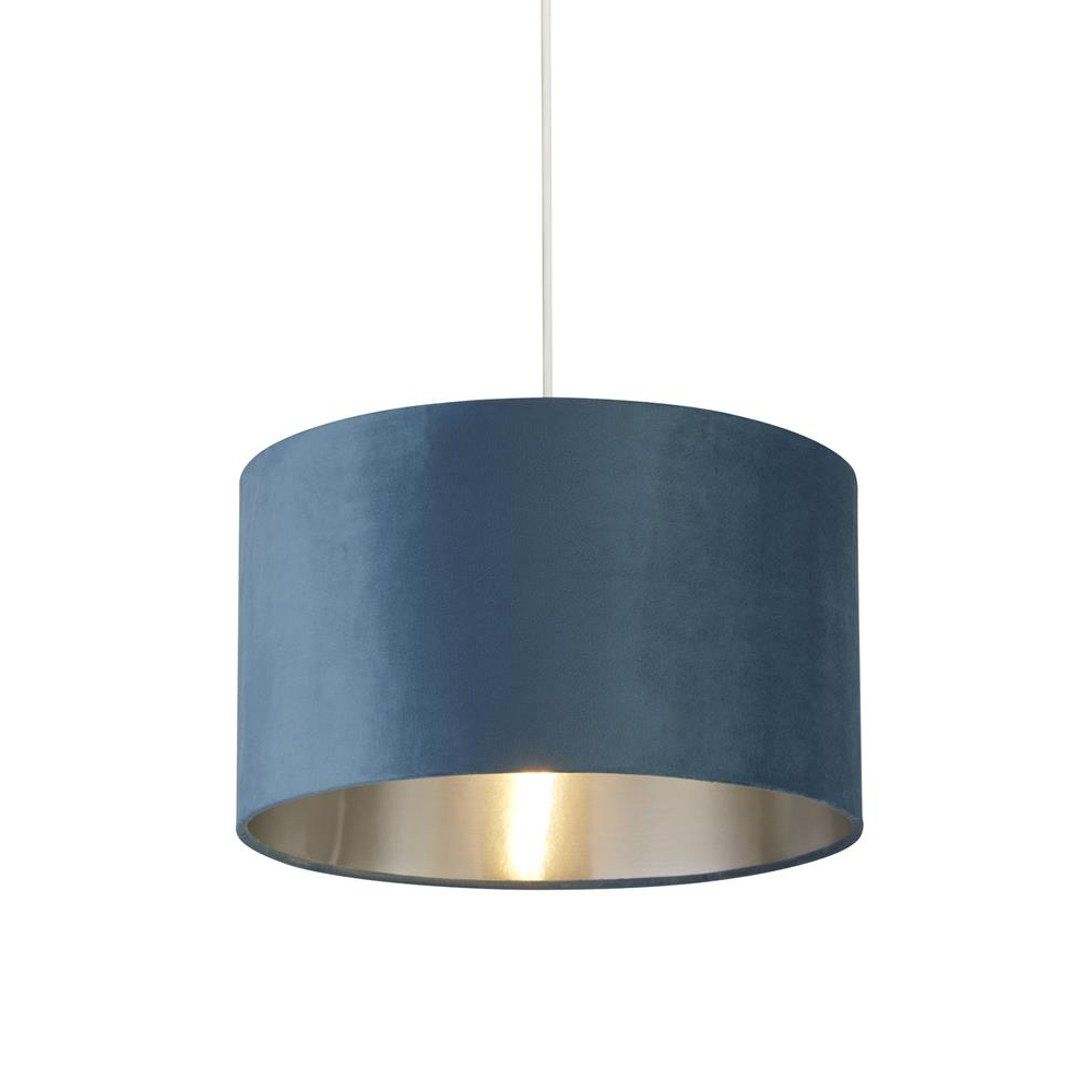 Read more about Drum teal velvet pendant light small with inner silver