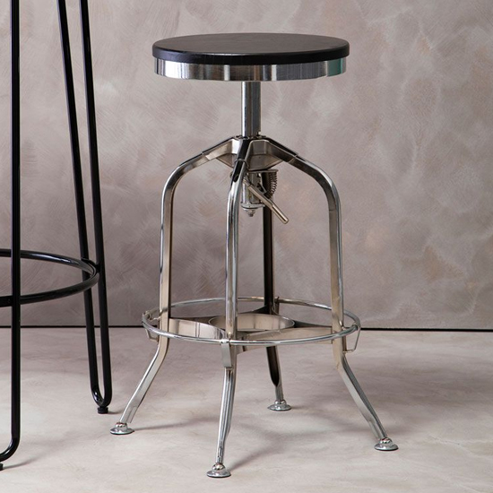 Photo of Dschubba chrome steel bar stool with ash wooden seat