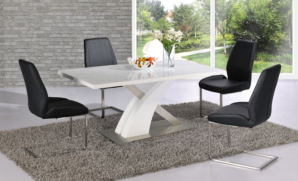 Avici Y Shaped High Gloss White And Chrome Dining Table 4 Chairs