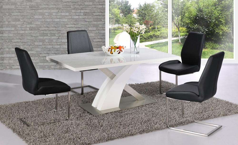 Avici Y Shaped High Gloss White Dining Table And 6 Dining Chairs