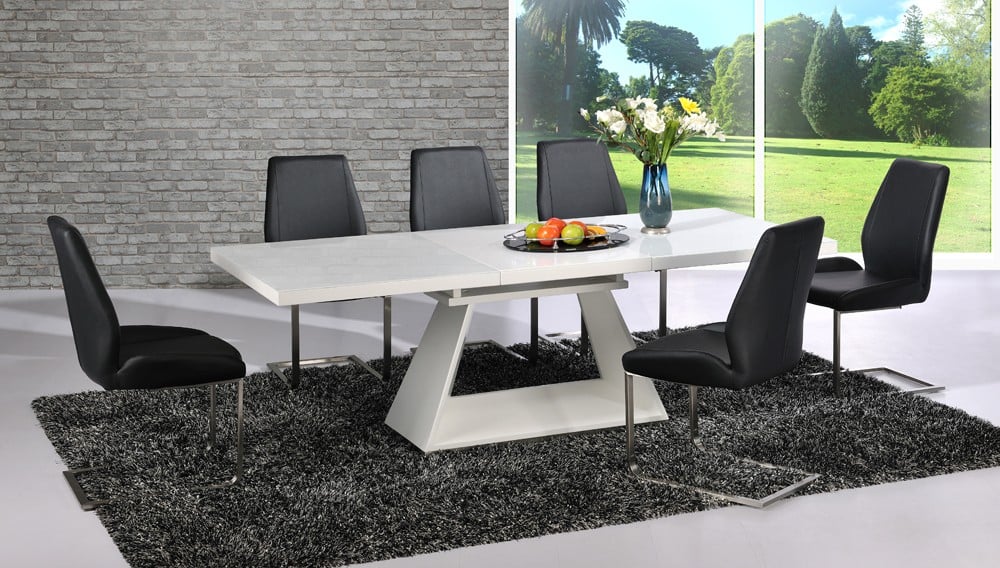 Amsterdam Extending Dining Table In White Gloss And 6 Amsterdam Extending Dining Table In White Gloss And 6 Chairs