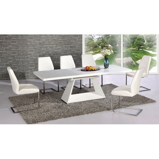 Amsterdam White Gl And Gloss Extending Dining Table 6 Amsterdam White Gl And Gloss Extending Dining Table 6 Chairs